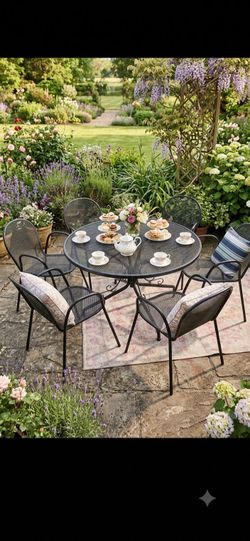 Piece Outdoor Patio Dining Set – Woodard Round Table & 6 Emu Modesto Mesh Stackable