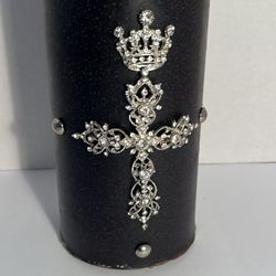 Lisa Carrier Designs Black Pillar Candles W/jeweled Cross Di Lis & Studs