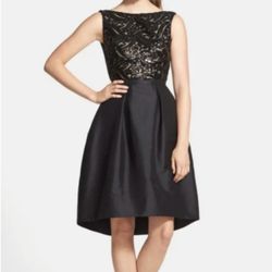 Monique Lhuillier ML black sequined cocktail dress SZ 4 