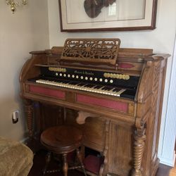 Mason & Hamlin Co., William G. Fischer Philadelphia line, antique foot-blown organ and stool