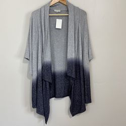 Status By Chenault Women’s Open Front Dip Dye Ombre Cardigan Grey Black NWT