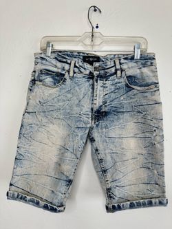 WT02 Men’s Acid Wash Denim Shorts Size 32 | Distressed Jean Shorts