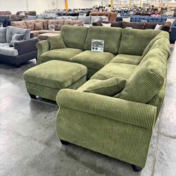 New 99x99 Sage corduroy sectional couch with o