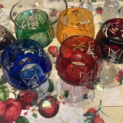 Rare Find! Two 6pc Nachtmann Traube cased cut-to-clear crystal wine goblets