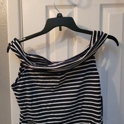 Wild Fable Women's Navy/White Striped Off the Shoulder Crop Top Sz XL 