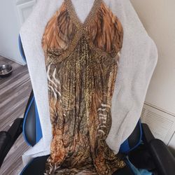 BEAUTIFUL GOLD ANIMAL PRINT CHAIN MESH HALTER TOP DRESS ASKING $30 MUST PICK UP SIZE 10 PICK UP BUCKEYE AZ BROADWAY AND APACHE 