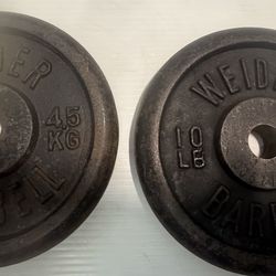 Vintage 10lb Weider Barbell Standard Weight. 1" hole. Set of 2.