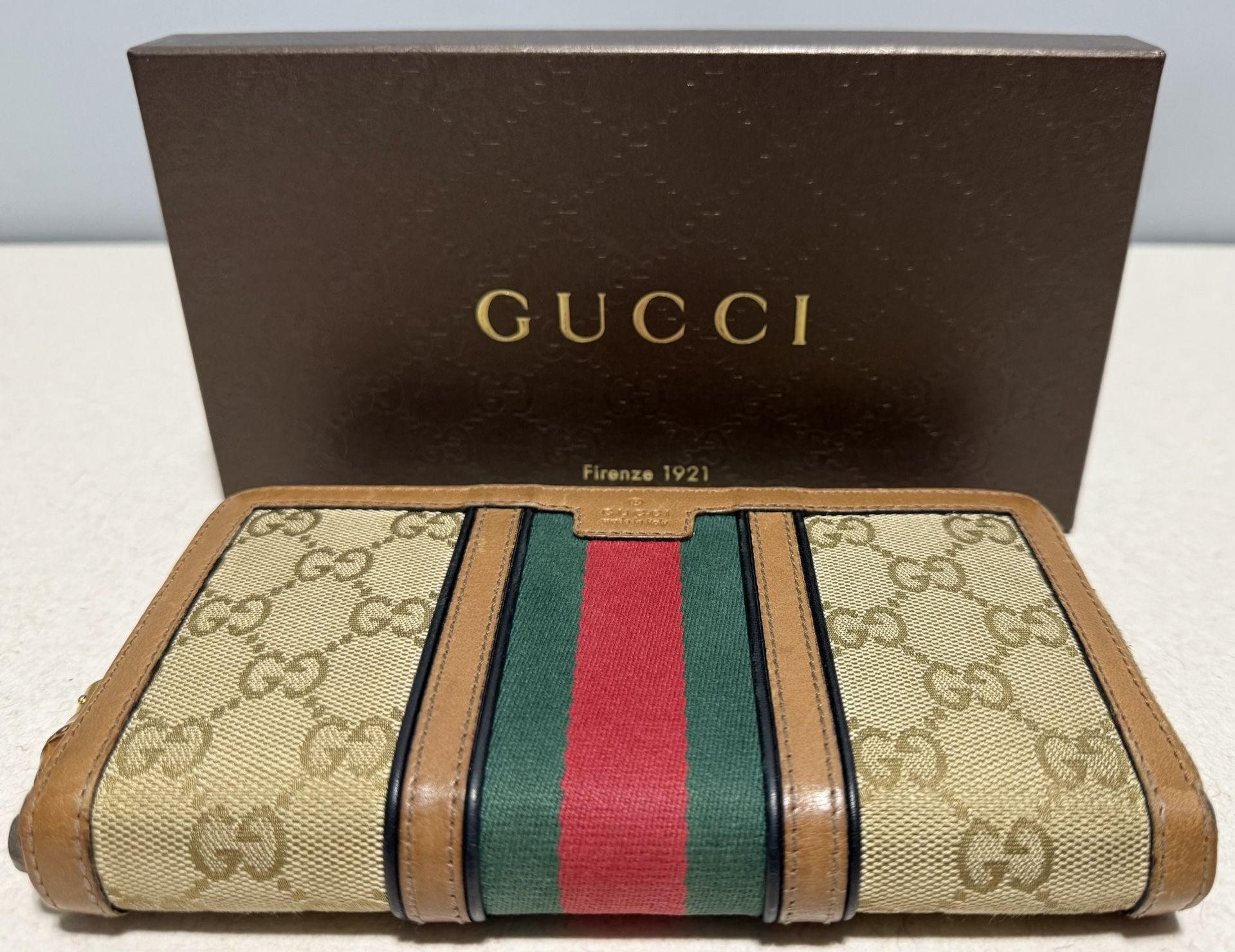 Gucci GG Canvas Leather Bamboo Tassel Wallet