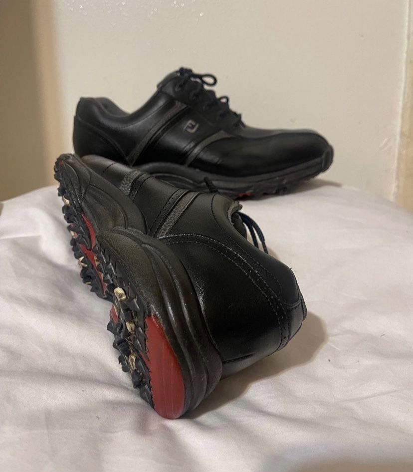 Footjoy Mens Greenjoy 45471 Black Leather Golf Shoes Lace Up Low Top Size 8.5M
