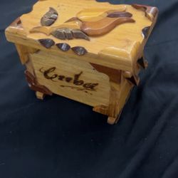 Vintage Hand carved wood jewelry trinket box