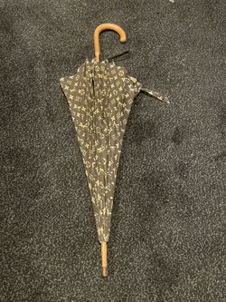Vintage 1970s LOUIS VUITTON Wood Handle Cotton Fabric Umbrella Parasol  EXCELLENT 