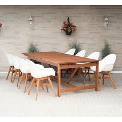 *BRAND NEW* 9 Piece Extendable Rectangular Table Dining Set -100% FSC Solid Wood & Recycled Plastic Chair