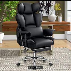Ergonomic Home Office Chair with Footrest, High Back Desk Chairs for Heavy People, 500 LBS Leather Executive Office Chair with Lumbar Support, Comfy G