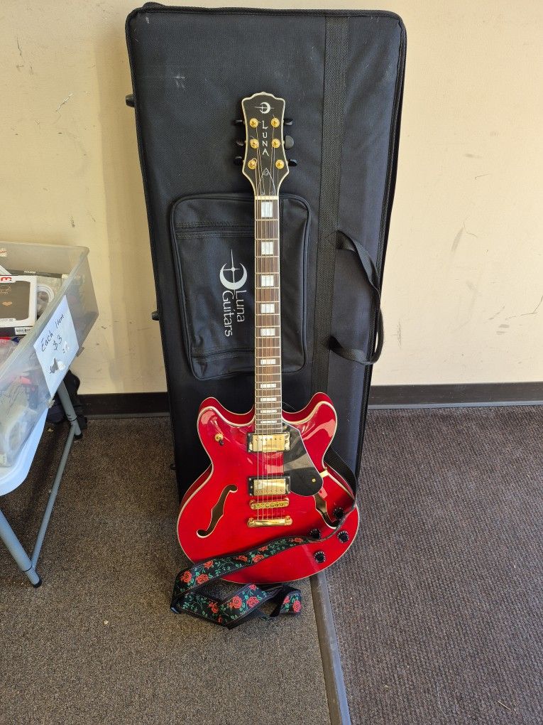 Luna ATH501 Red Semi Hollow Body Electric Guitar 