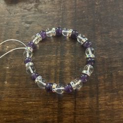 Amethyst And Clear Quartz Crystal Bracelet