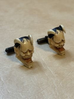 Vintage Carved Hannya Mask Sterling Cuff Link