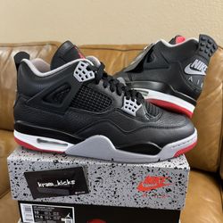New* Nike Air JORDAN 4 Retro "BRED Reimagined" Black Red MENS Size 10 US - OG All DS