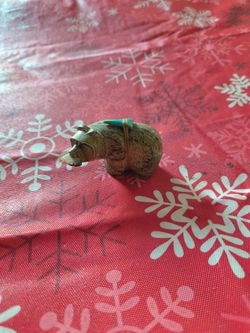 Small Carved Bear With Turquoise And Abalone Inlays