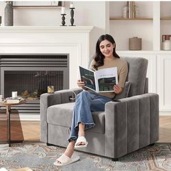 Accent Chair, Velvet Fabric Comfy Oversized  Sofa Armchair with Storage, USB, A-15