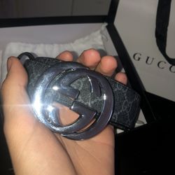 Black and Grey Gucci Belt