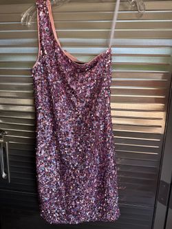 Lulus  Dress Size Medium Pink Sequin Mini Dress One Shoulder