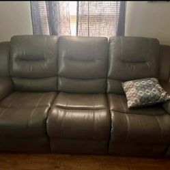 Grey Titon Leather Reclining Sofa And Loveseat 
