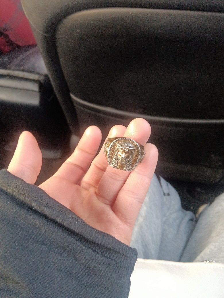 Sterling Silver Mens Jesus Ring