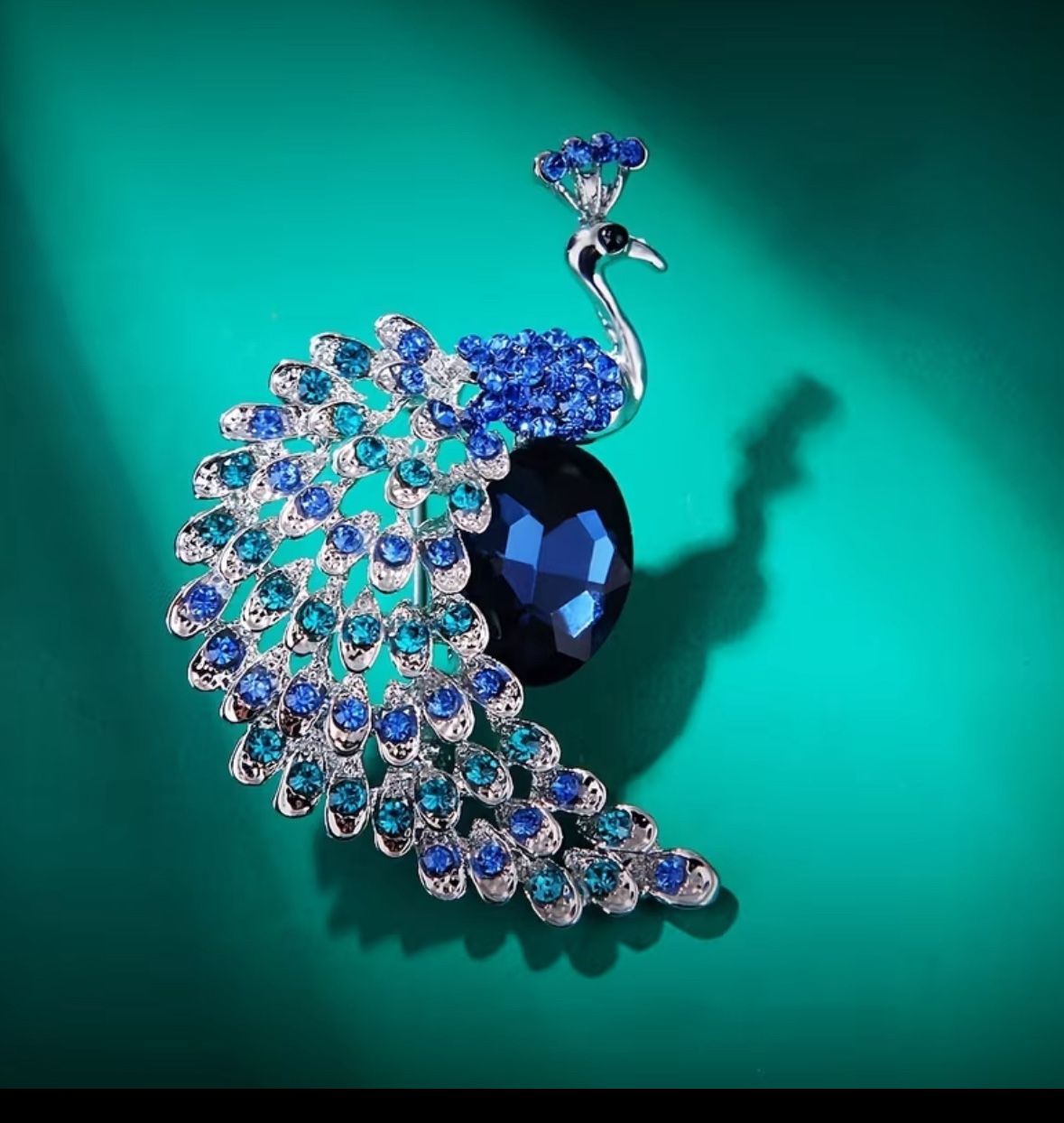 Blue Peacock Brooch