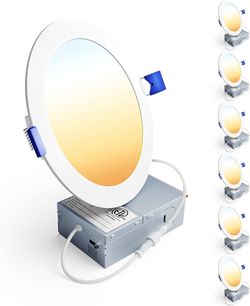 Ensenior 6in LED Recessed Lights 6 Pack Canless Wafer 3000K 5CCT Dimmable
