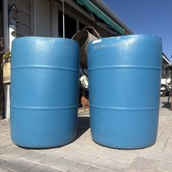 2 × Heavy-Duty 55-Gallon Blue Plastic Drums – $20 EACH