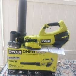 Ryobi ONE+18V Brushless Whisper Series 130 MPH 510 CFM Battery Leaf Blower With (1) 6.0 Ah Battery and Charger