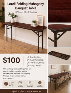 Gorgeous long and slim folding table mahogany