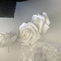 Beautiful Foam Artificial White Roses With Pins And Feathers 3in