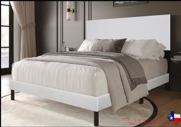 White Platform Bed Frame with Headboard