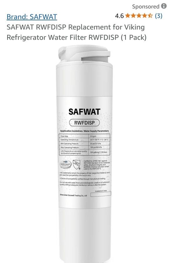 SAFWAT RWFDISP Replacement for Viking Refrigerator Water Filter RWFDISP