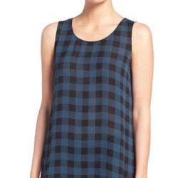 Eileen Fisher L Long Silk Tunic Top Checked Plaid