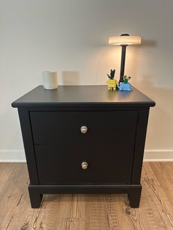 Black 2-Drawer Nightstand Bedside Table