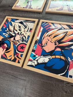Goku&Vegeta Wall Art Set Of 2 Framed Canvas Prints Anime Decor Acrylic Cover