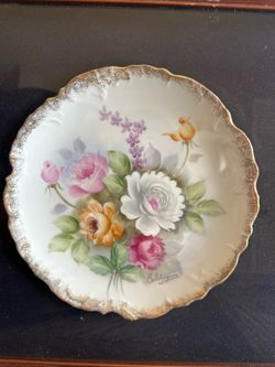 Hand-Painted Porcelain Floral Decorative Plate