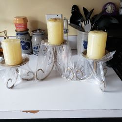 Trio Of Golden Candle Holders