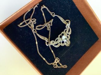 Classy  Silver Necklace with light  Blue Gemstone 💎 and  delicate Chrystals $28 / Sterling silver Rings  each Priced $25 / Rose Necklace Fashion $25 