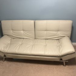 White Leather Futon Couch Bed 