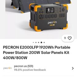 PECRON E2000LFP PORTABLE POWER STATION & 3 200W SOLAR PANELS 