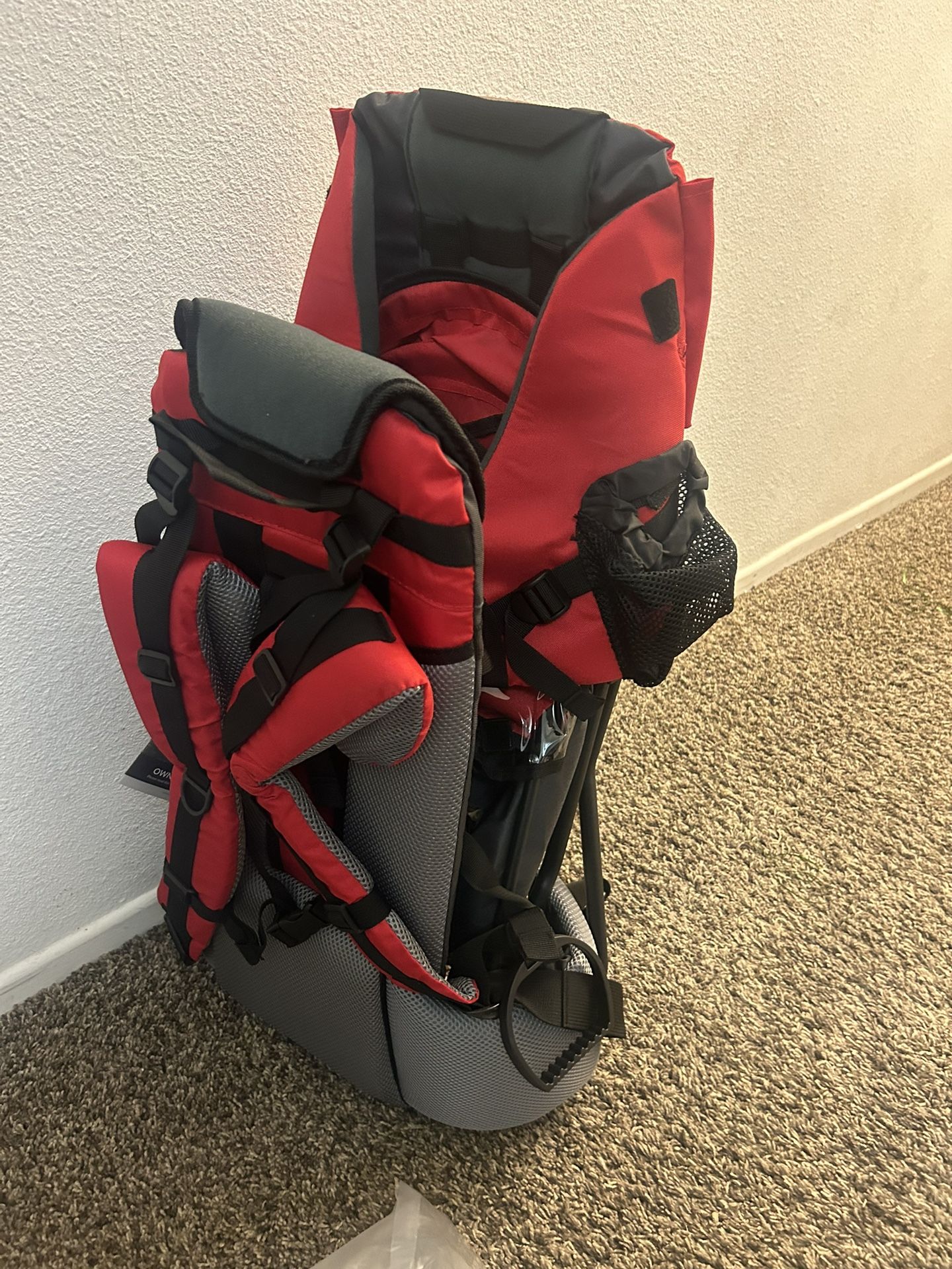 ClevrPlus Cross Country Baby Backpack Carrier, Red, Toddler Hiking Backpack with Comfortable Seat, Adjustable Straps & Belt, Foldable Frame Lightweig