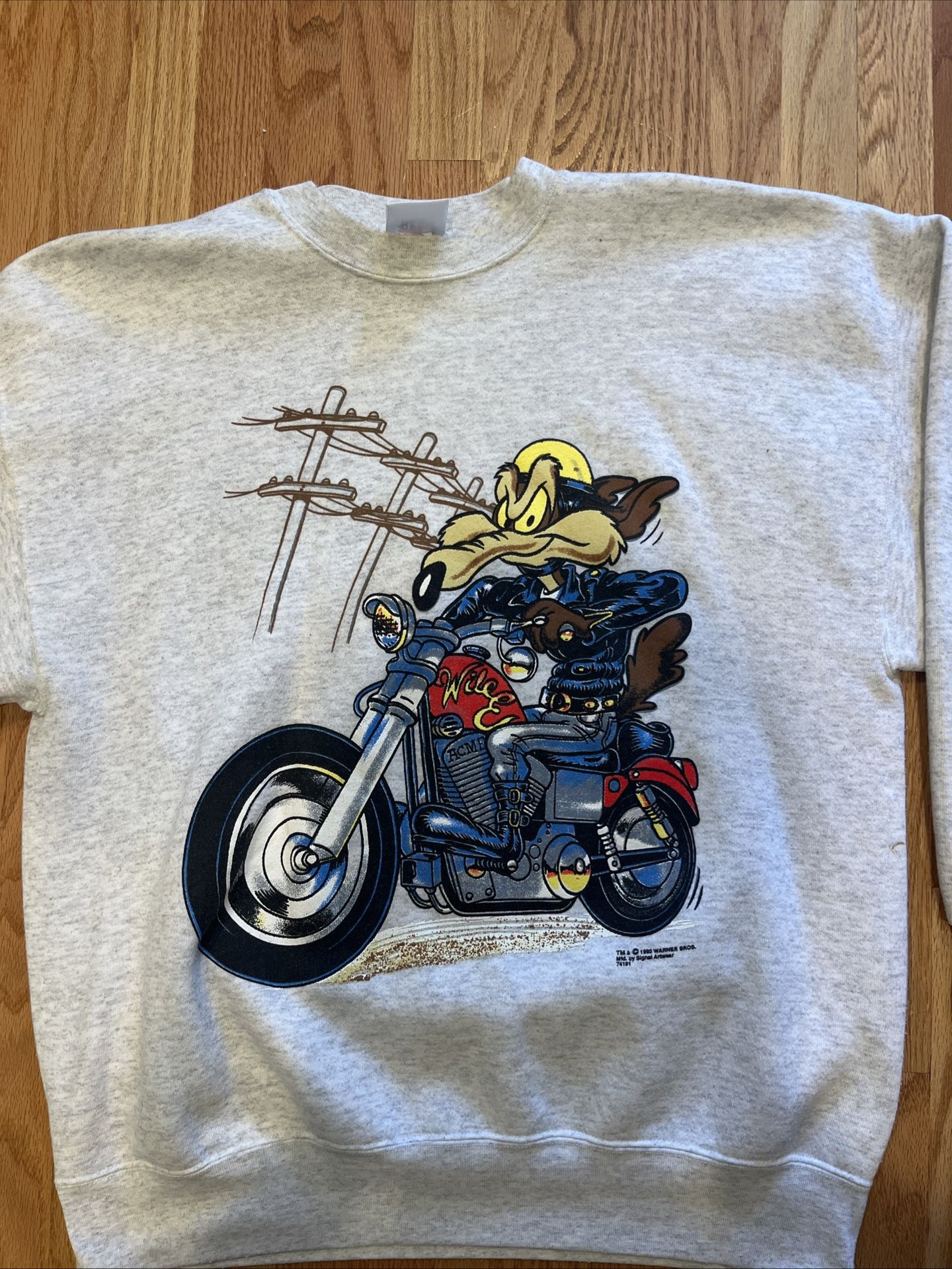 Vintage Wile E Coyote Sweatshirt Adult XL Motorcycle Warner Bros 1993 Made USA