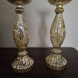 Candle Holders, Gold Mercury, 13" Tall, New, Giftable 2@ 15.00