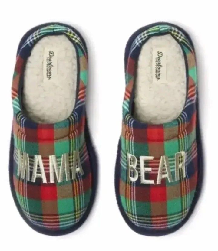 Dearfoams Women's Mama Bear Green Plaid Scuff Slippers... CHECK OUT MY PAGE FOR MORE ITEMS
