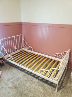 Two Ikea White Metal Twin Beds