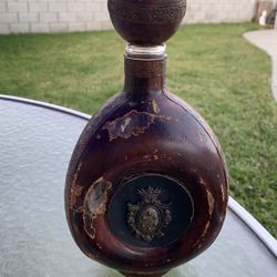 Vintage Glass Decanter Bottle Wrapped in Italian Leather