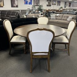 5PC Brown Round Dining Table Set 
